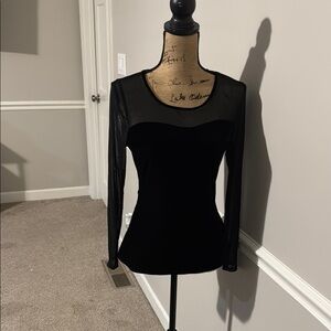 Boston Proper size small Black Mesh Fitted Long Sleeve Blouse
